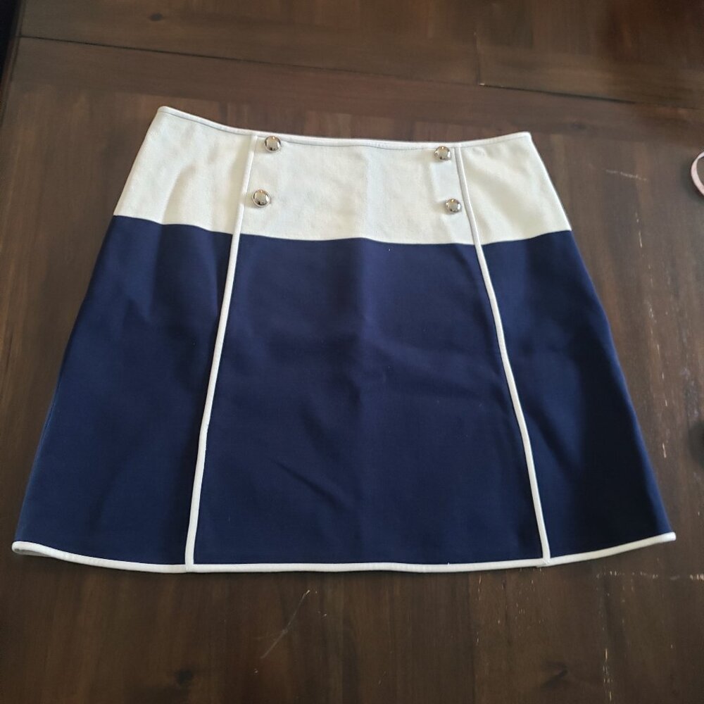 Tory Burch Navy and White A-Line Mini Skirt